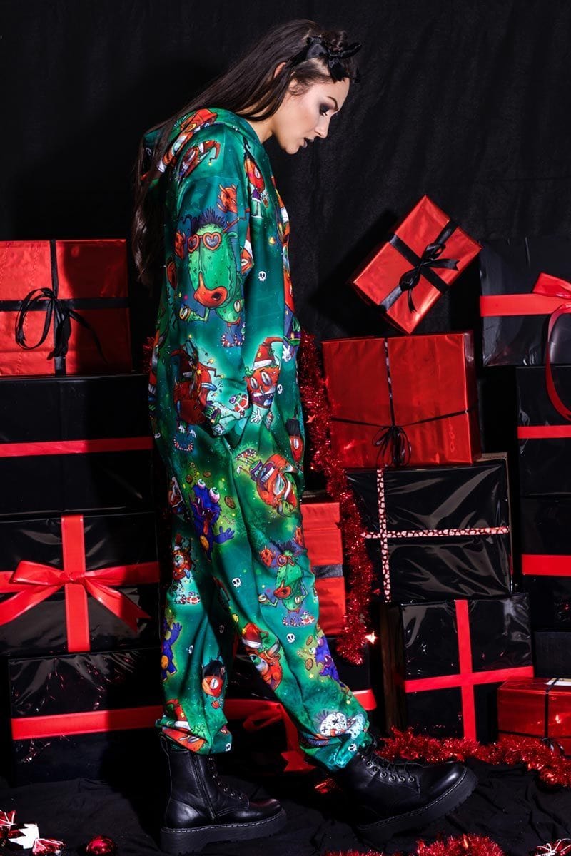 Christmas Onesie with Devils in Green for Women Devil Walking