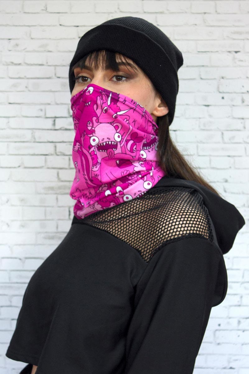 Pink Monsters Neck Gaiter Left View