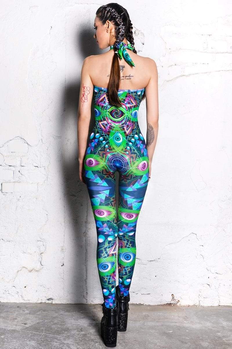 Psychedelic Travel Sleeveless Catsuit Back View