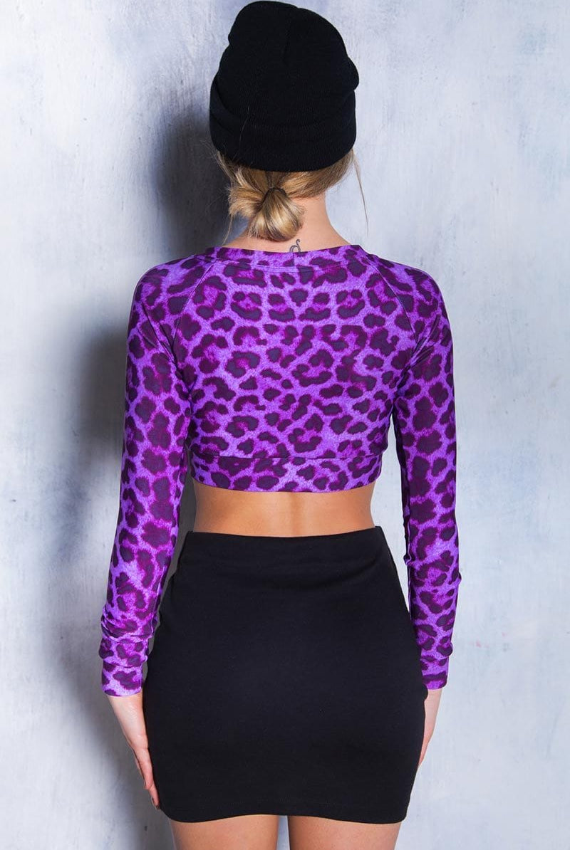 Purple Leopard Cropped Sweater Back View
