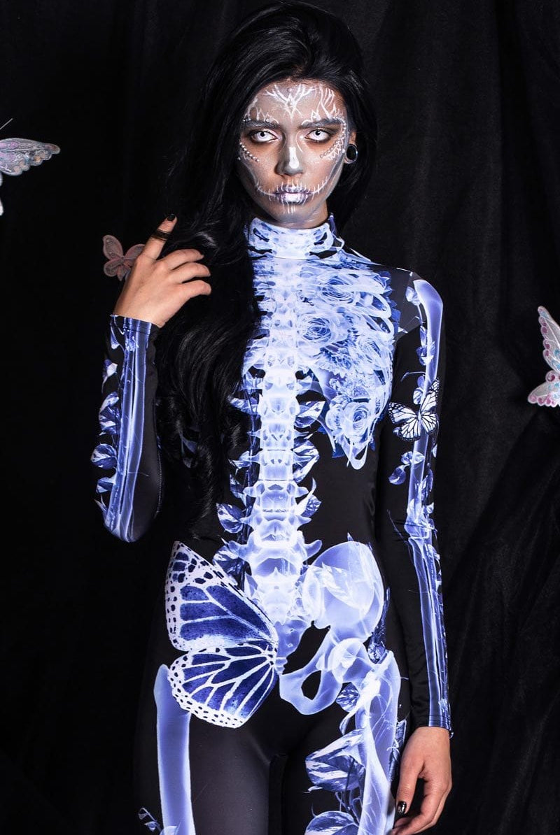halloween dress skeleton Sexy Halloween Xray Skeleton Costumes with Butterfly