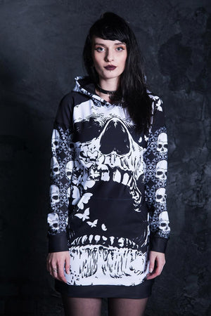 Skull With Butterflies Hoodie Dress Close View
