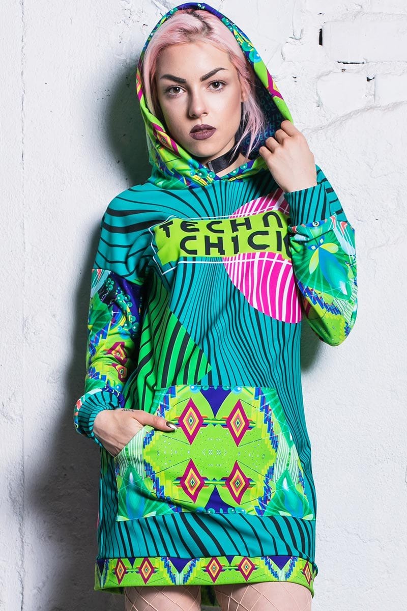 Techno Chick Hoodie Dress Front View