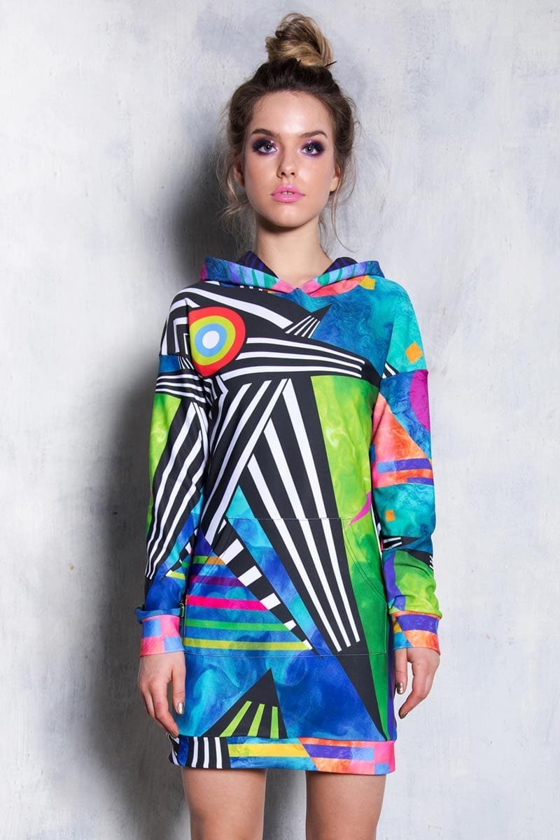 Abstract Geometry Hoodie Dress Front View