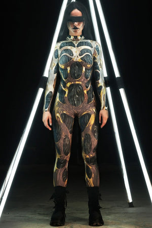 Golden Cyborg Women Costume Front View