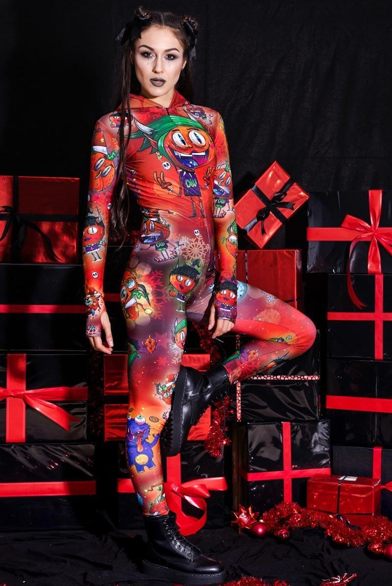 Devil's Party Red Slim-fit Onesie Front View