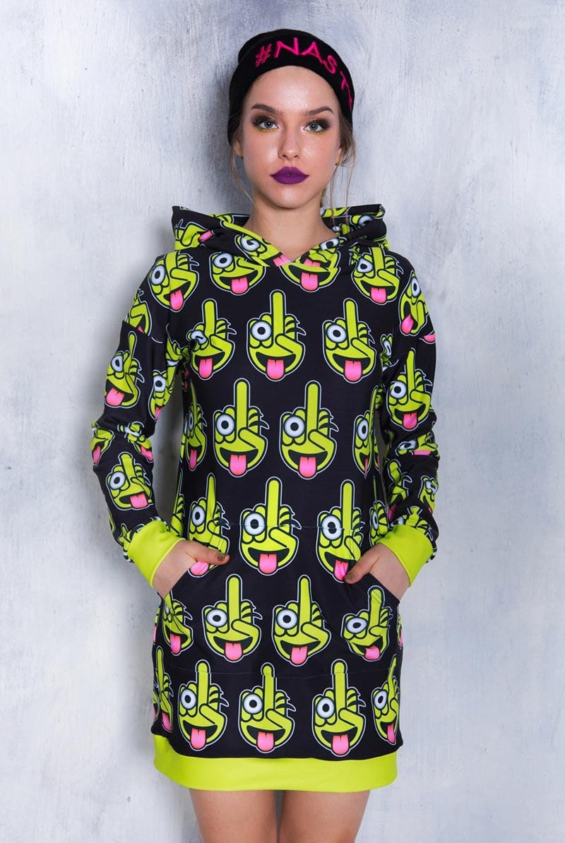 Middle Finger Hoodie Dress Front View