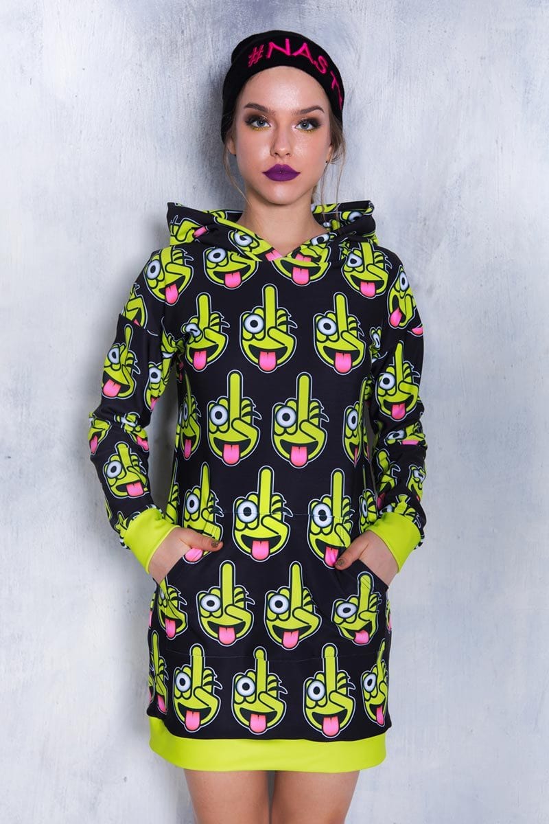 Middle Finger Hoodie Dress Front View