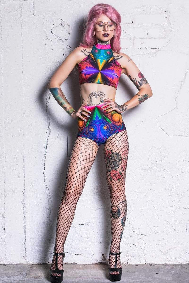 Fractal Collision High Waisted Shorts Full View