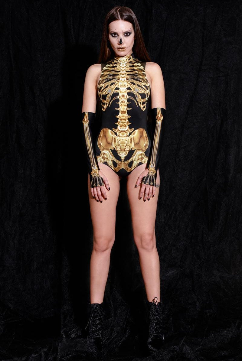 Golden Skeleton Sleeveless Bodysuit Full View