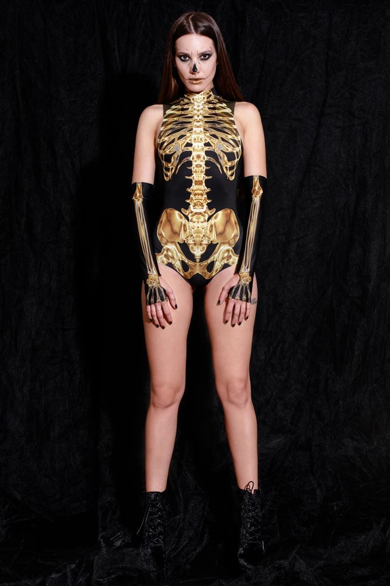 Golden Skeleton Sleeveless Bodysuit Full View