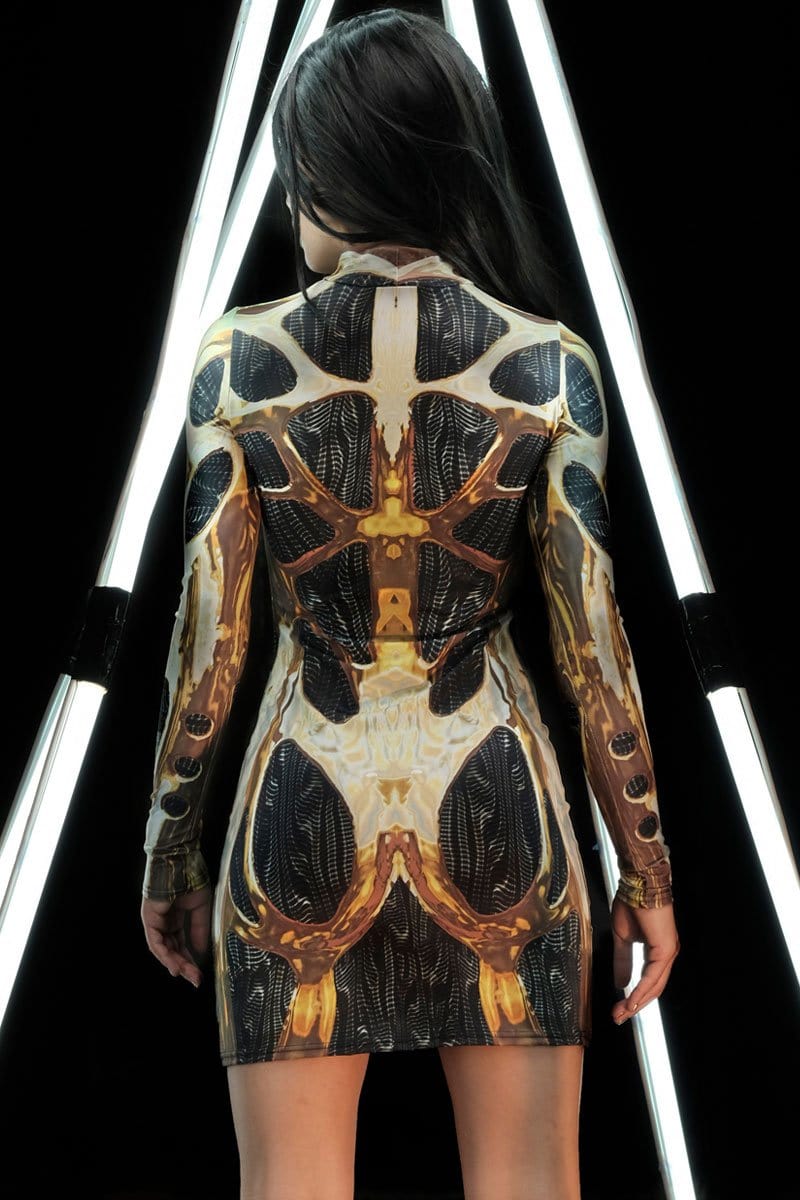Golden Cyborg Bodycon Dress Front View