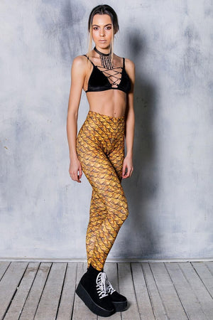 Golden Dragon Scale Leggings Side View