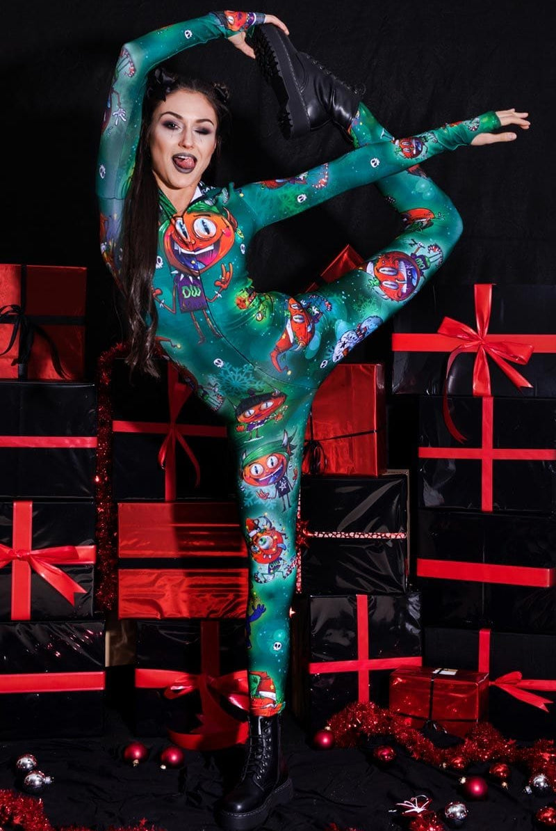 Devil's Party Green Slim-Fit Onesie Side View
