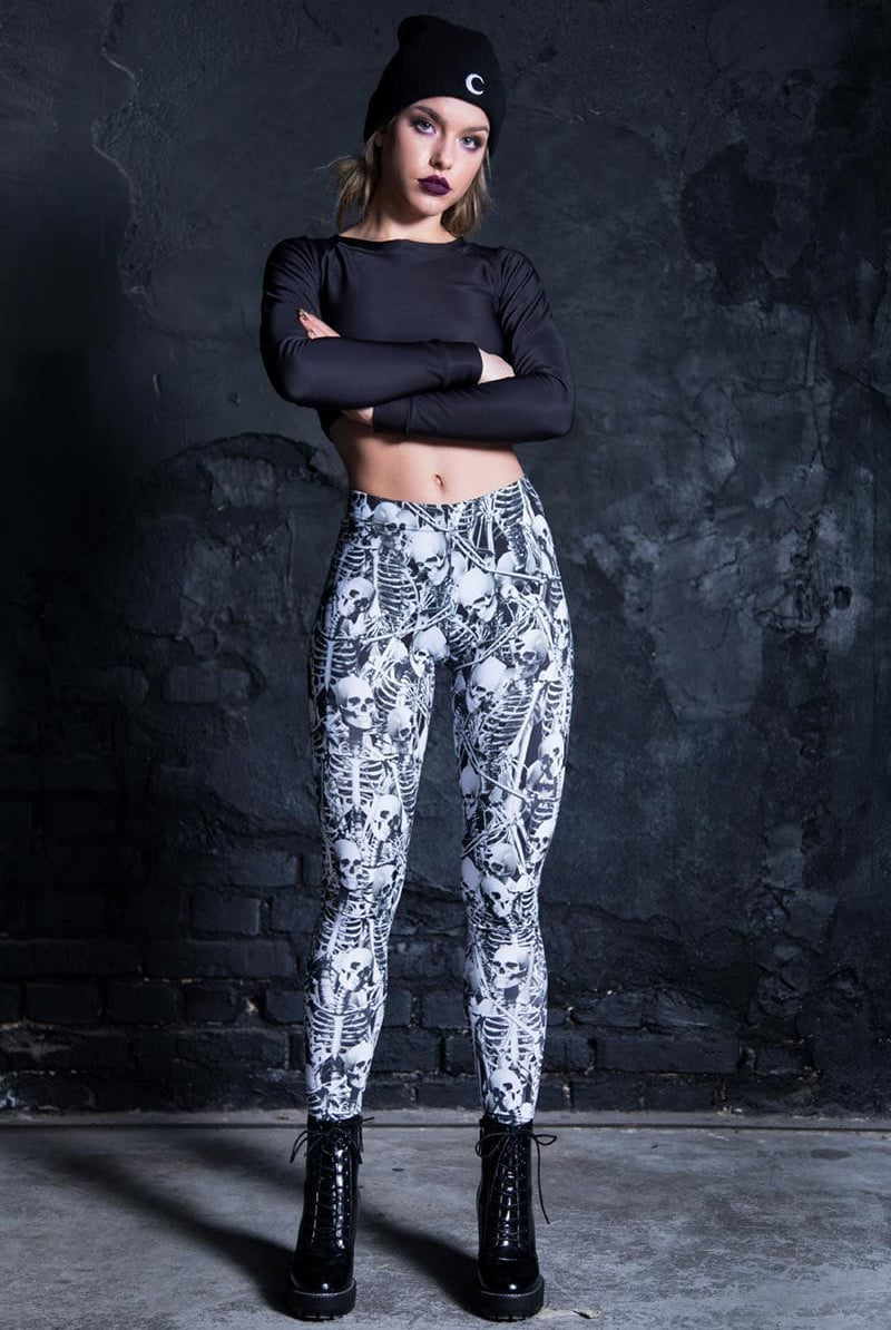 Grey Skeletons Leggings Front View