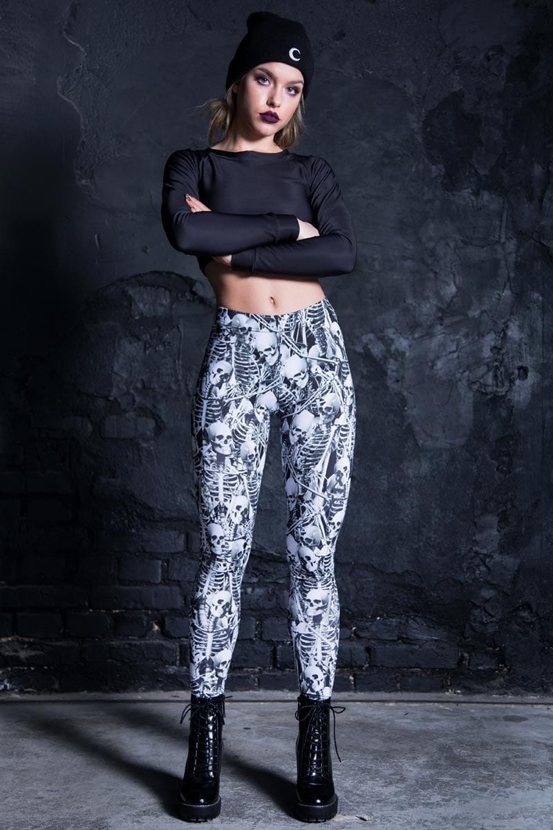 Grey Skeletons Leggings Close View