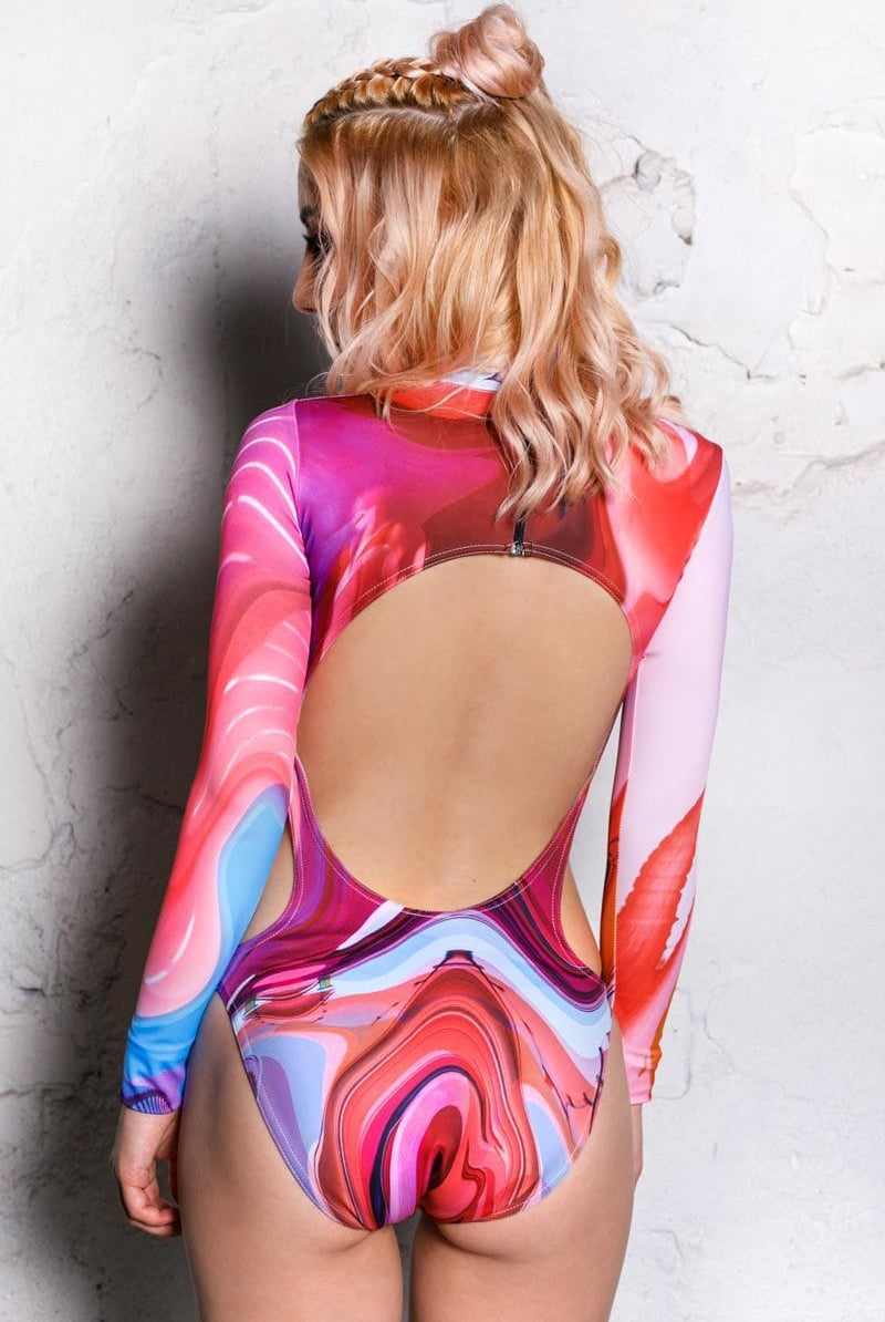 Pink Wave Long Sleeve Bodysuit Back View