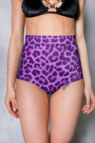 Purple Leopard High Waisted Shorts Close View