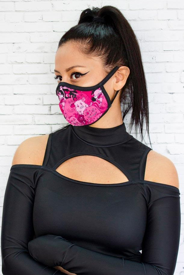 Pink Monsters Reusable Face Mask Left View