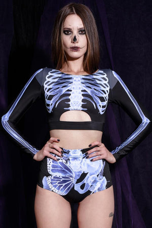 X-Ray Skeleton High Waisted Shorts Front View