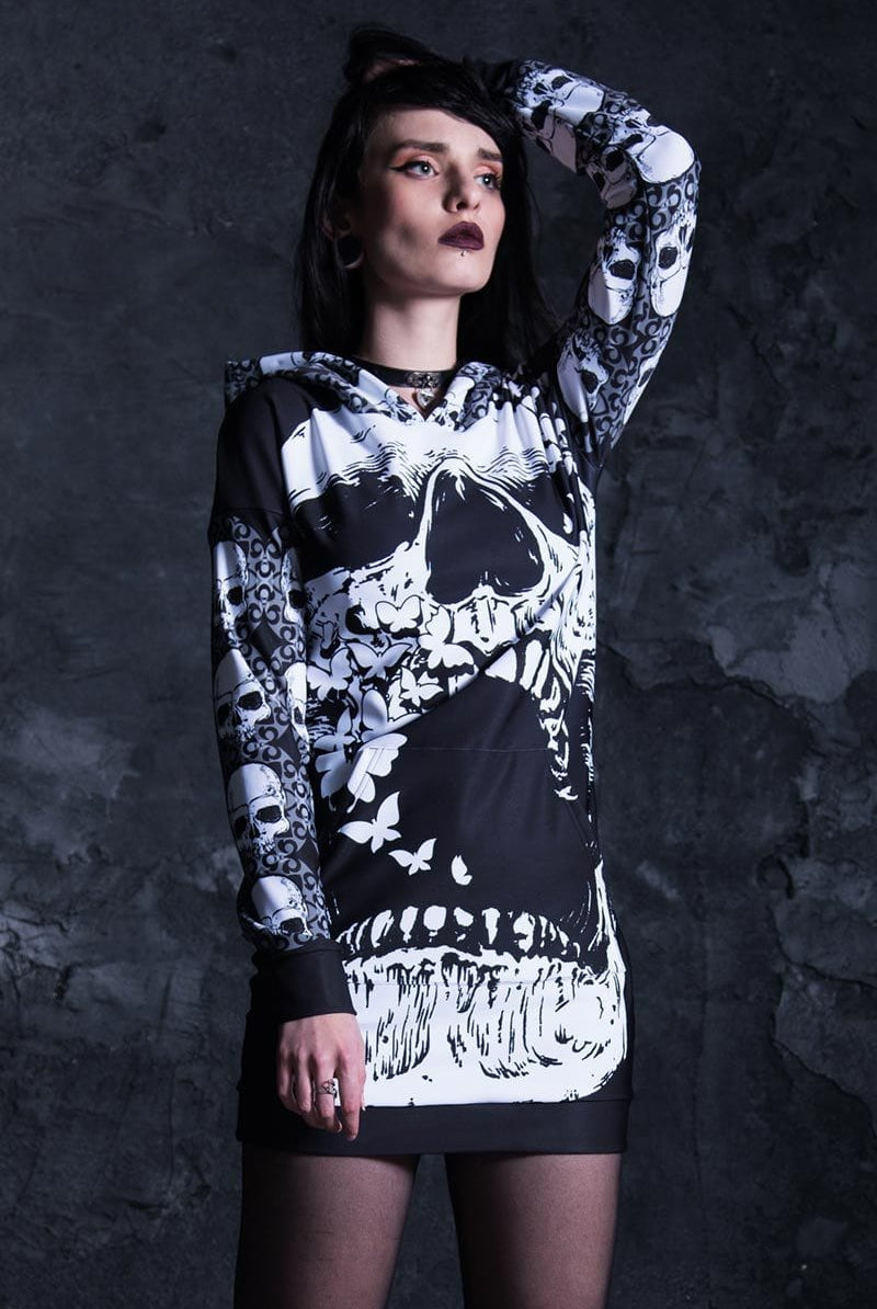 Skull With Butterflies Hoodie Dress Front View