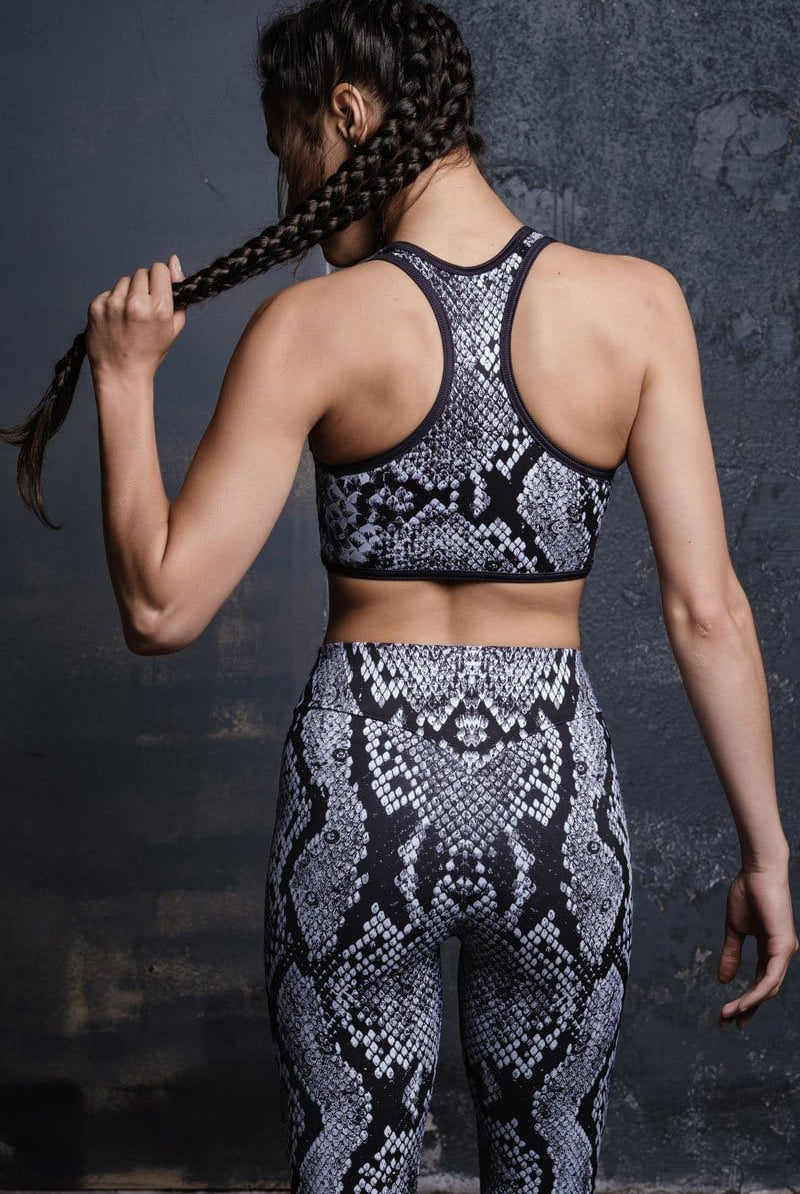 Grey Snakeskin Sports Bra Back View