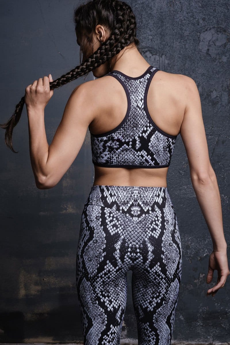 Grey Snakeskin Printed Sports Bra for Yoga