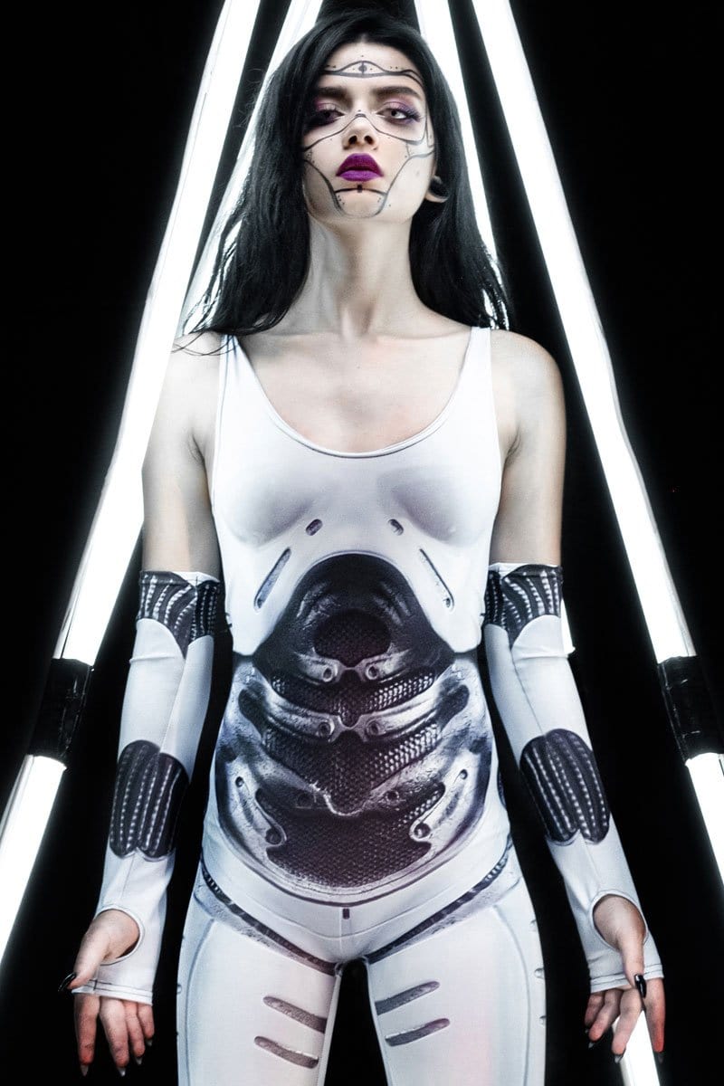 White Droid Cosplay Sleeveless Costume Close View