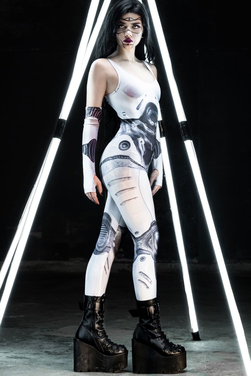 White Droid Cosplay Sleeveless Costume Front View