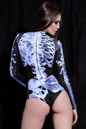 X-Ray Skeleton Long Sleeve Bodysuit Back View