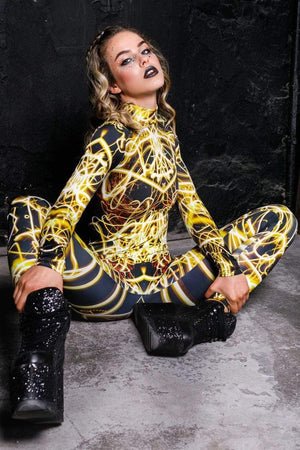 Yellow Neon Catsuit Close View