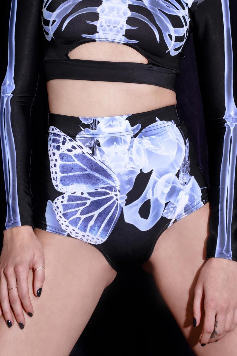 X-Ray Skeleton High Waisted Shorts Close View