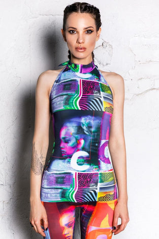 Rave Outfit Digital Reality Sleeveless Jumpsuit Close View