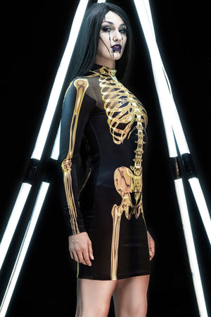 Golden Skeleton Bodycon Dress Side View
