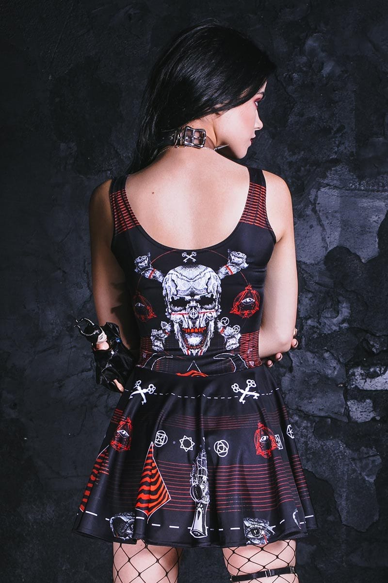 Punk Skull Skater Dress In Black for Goth Girls