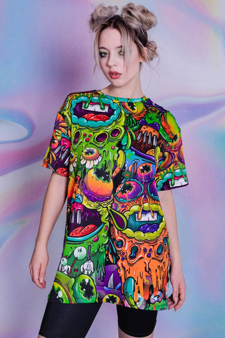 Rave Outfit Drippy Aliens Oversized Tee Dress Front View