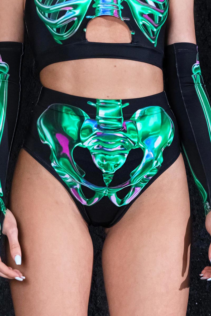 Emerald Skeleton Booty Shorts Close View