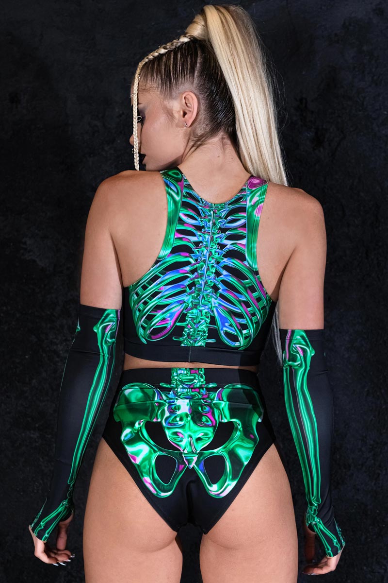 Emerald Skeleton Booty Shorts Set Side View