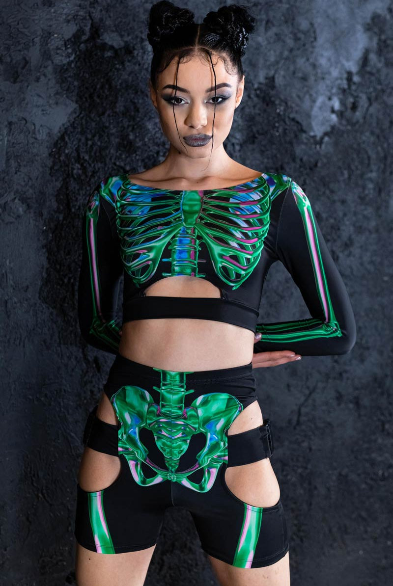 Emerald Skeleton Buckle Biker Shorts