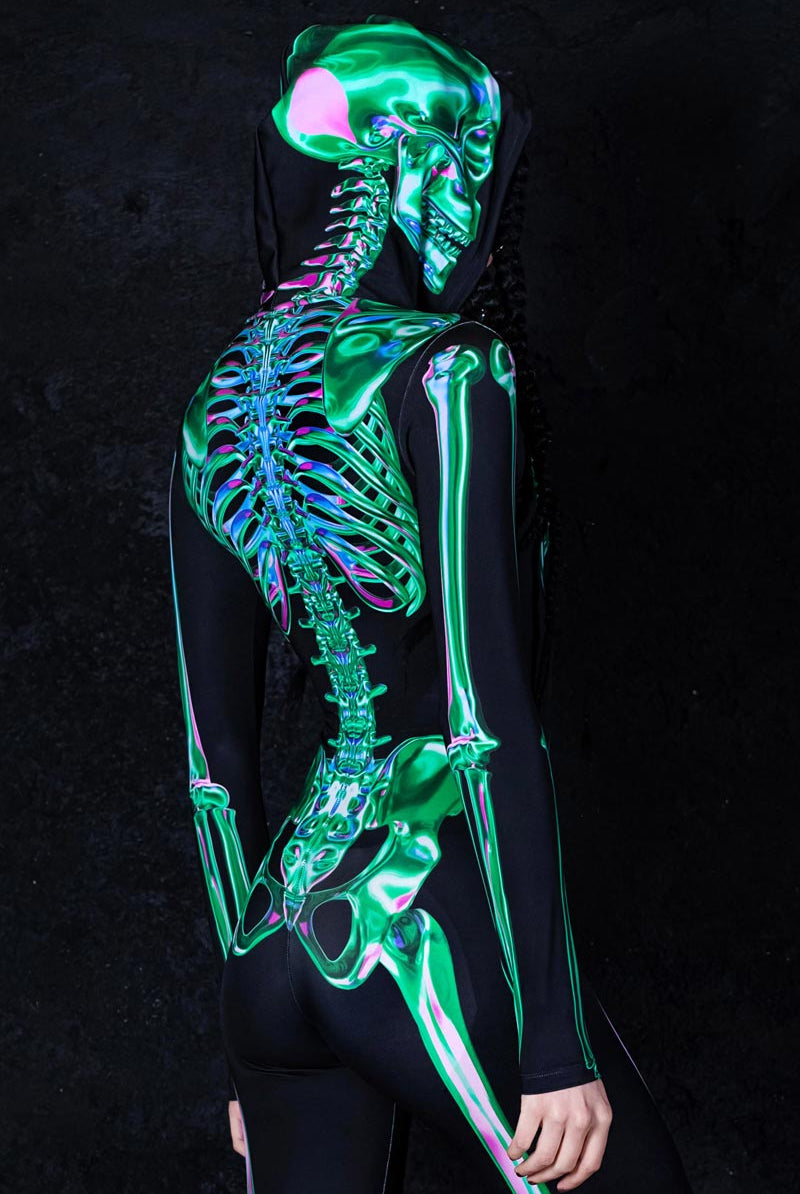 Emerald Skeleton Hooded Costume Back View