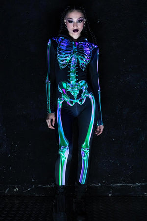 Emerald Skeleton Hooded Costume Whole View