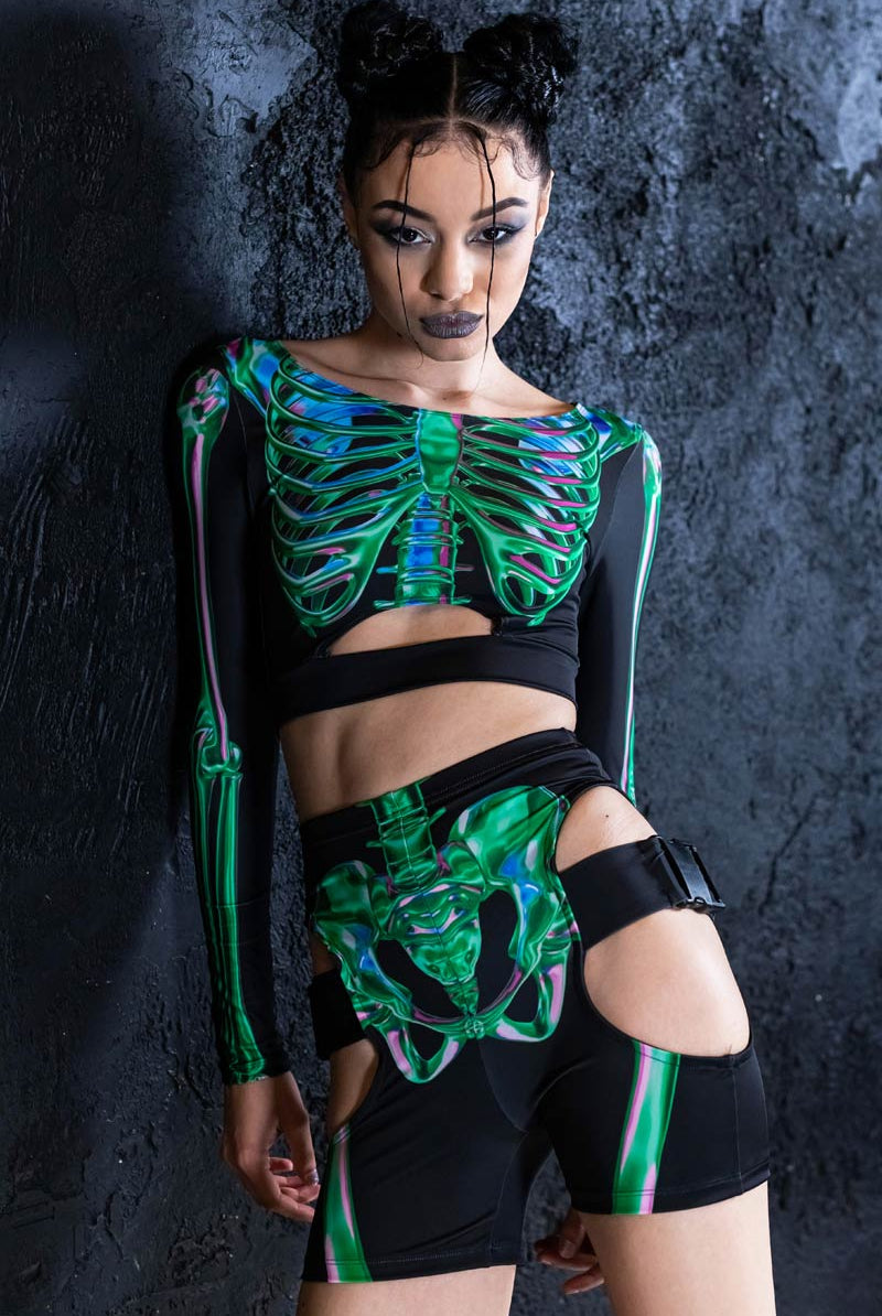 Emerald Skeleton Long Sleeve Top Close View