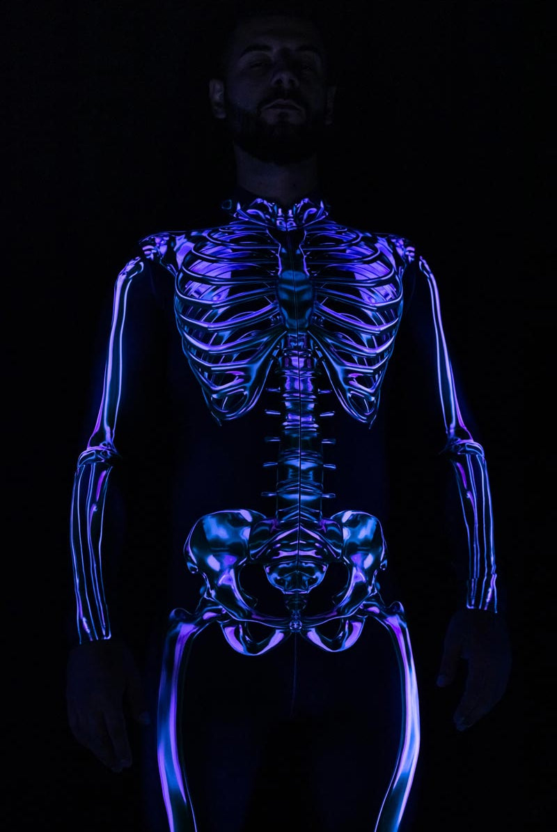 Emerald Skeleton Men Costume Close View Led Light