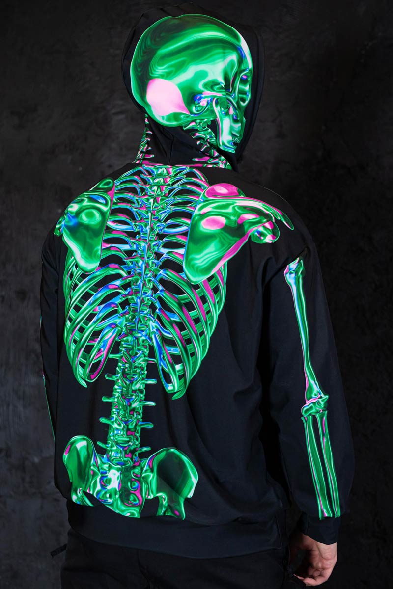 Emerald Skeleton Men Hoodie Back View