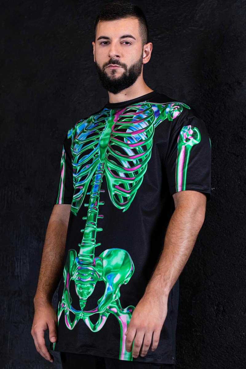 Emerald Skeleton Men Oversized Tee Side View