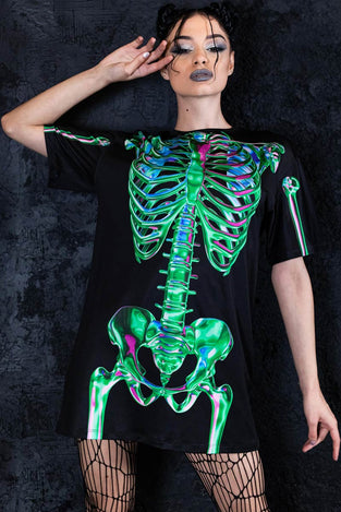 Emerald Skeleton Oversized Tee Dress Close View