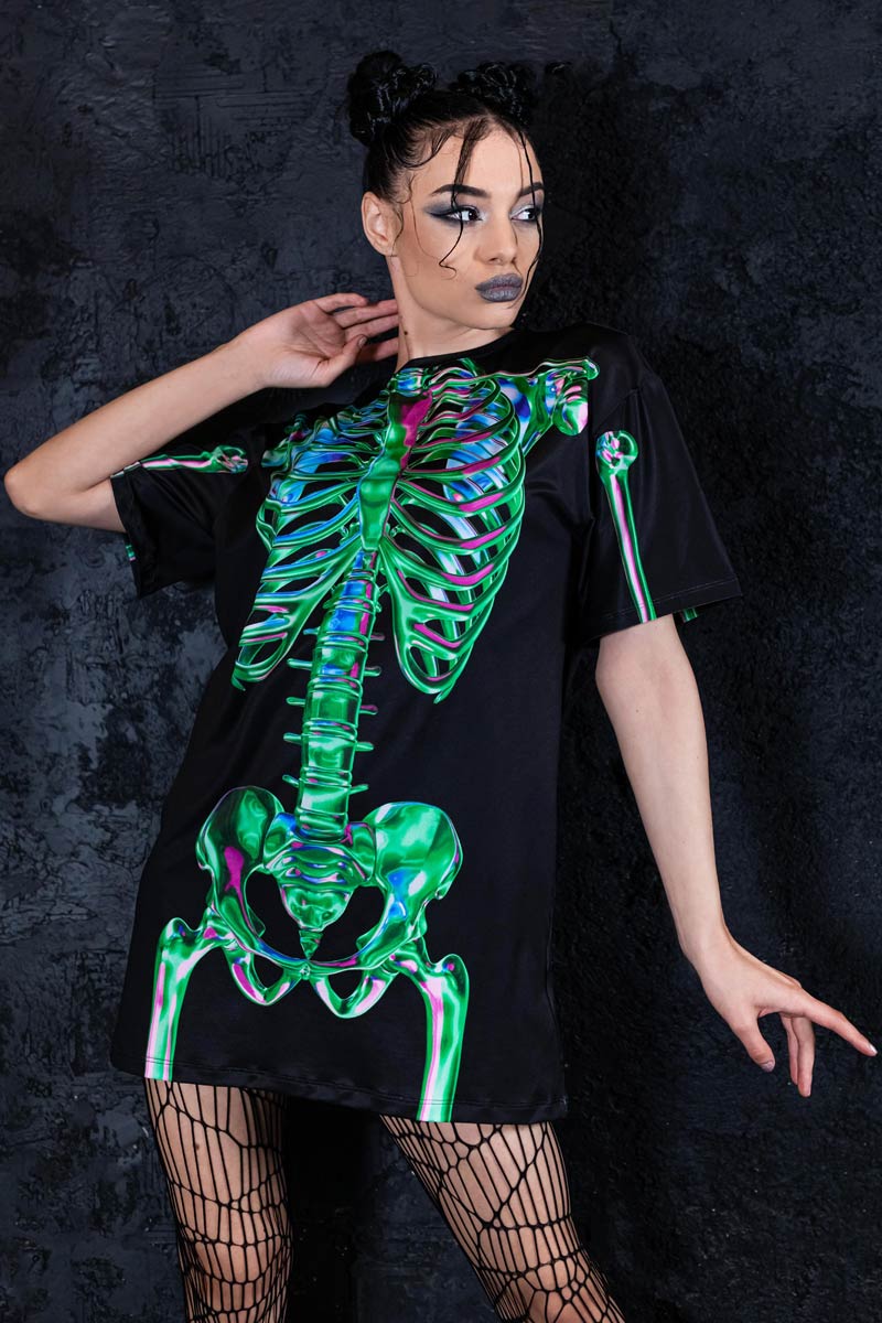 Skeleton Tee Dress- Black main image 1