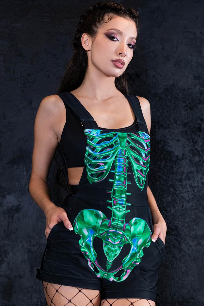 Emerald Skeleton Shortalls Side View