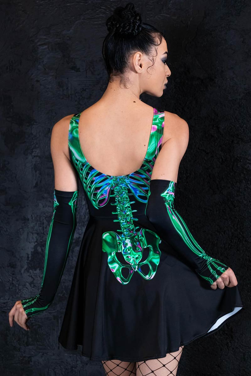 Emerald Skeleton Skater Dress Side View