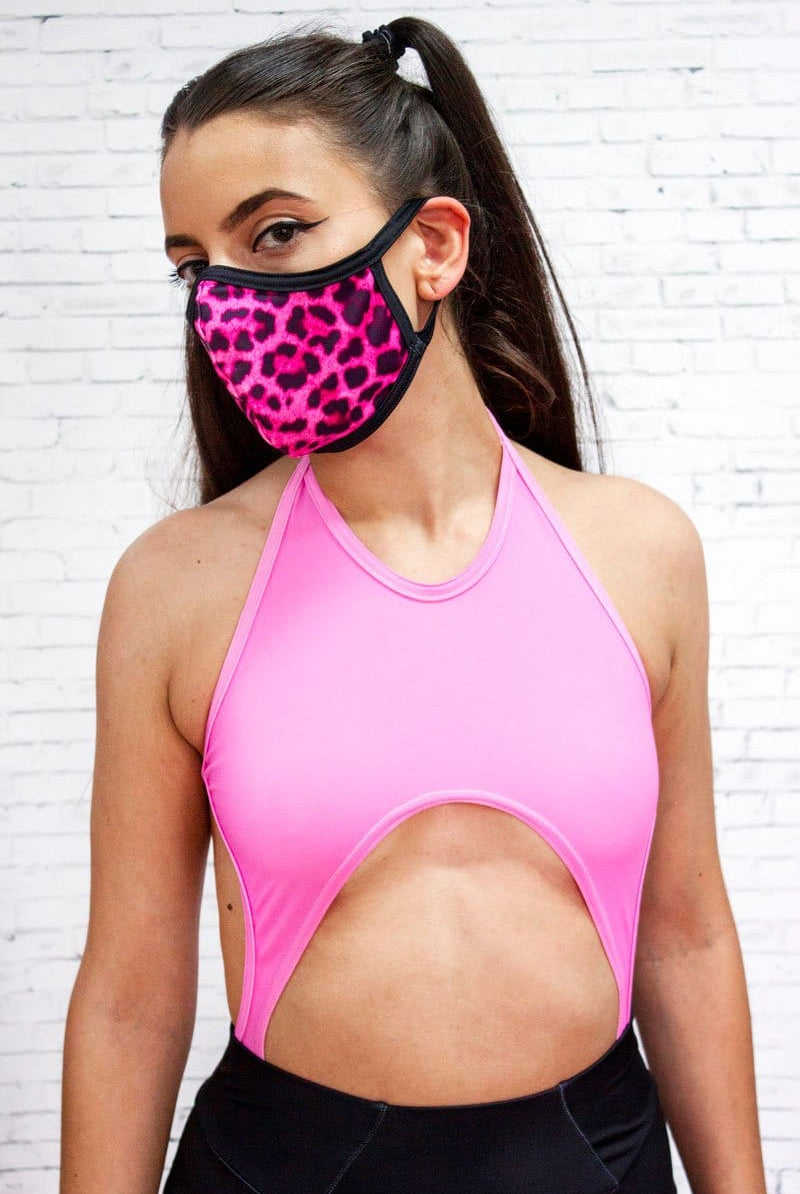 Pink Leopard Face Mask Left View